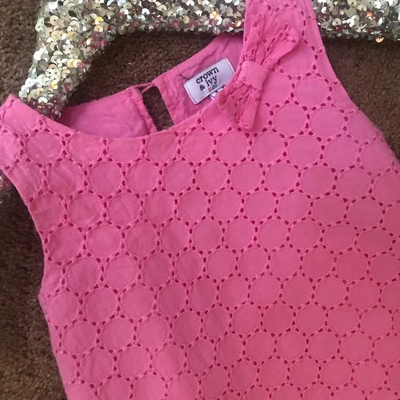 Crown & Ivy Kids Pink Eyelet Dress Sz6 - Picture 3 of 5